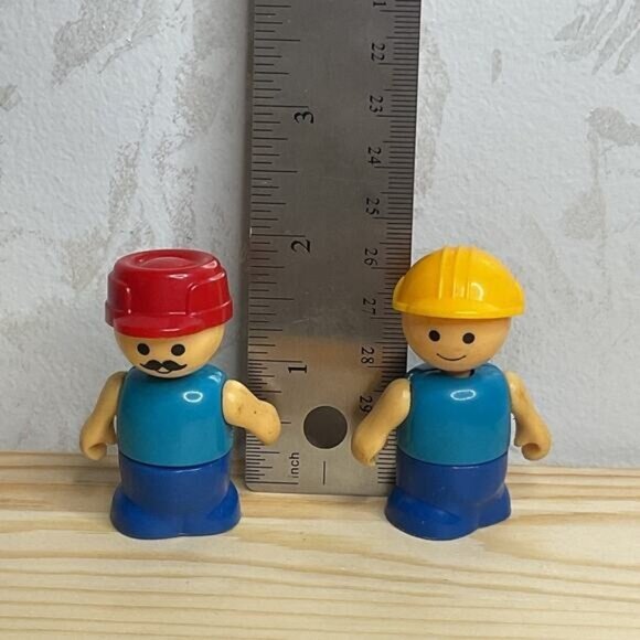 Vintage Playskool Lil Playmates Lot of 7 Construction Workers Blue Yellow Red - Picture 2 of 9
